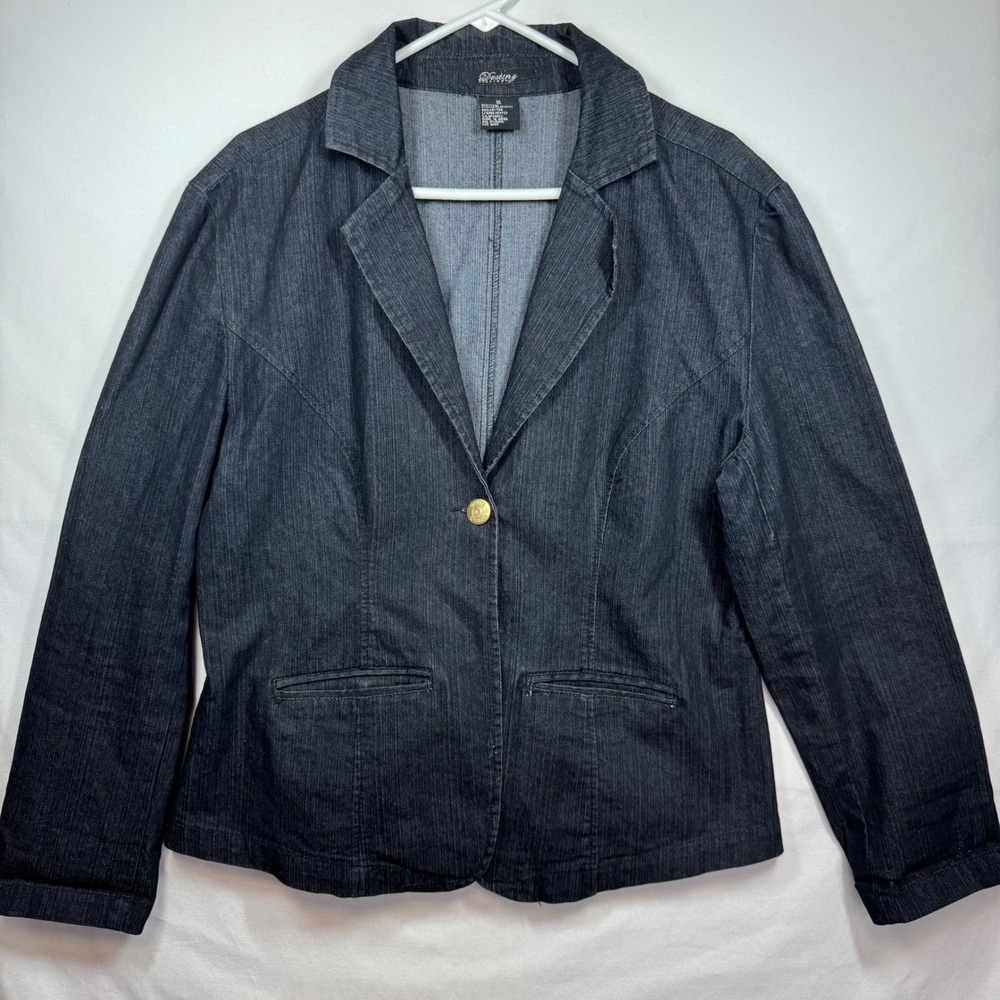Destiny Platinum Denim‎ Blazer Jacket Dark Wash Fitted Career Women's Sz XL - Picture 2 of 9